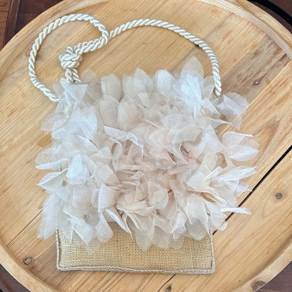Handmade Floral Beige Organza Burlap cross body bag